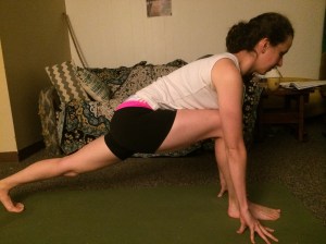 Runner's Lunge: Keep your knee above our behind the ankle. Make sure that it never comes forward of the ankle. Try to press into your heel and draw the back hamstring up. Lengthen the spine.